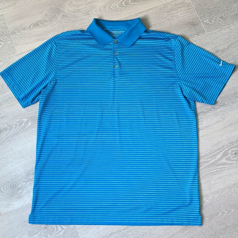 Nike Golf Polo  Dri-Fit Tour Performance  Size XL.  Turquoise with White Stripes